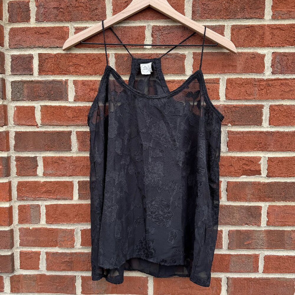 Paper Crane Black Lace Overlay Tank Top